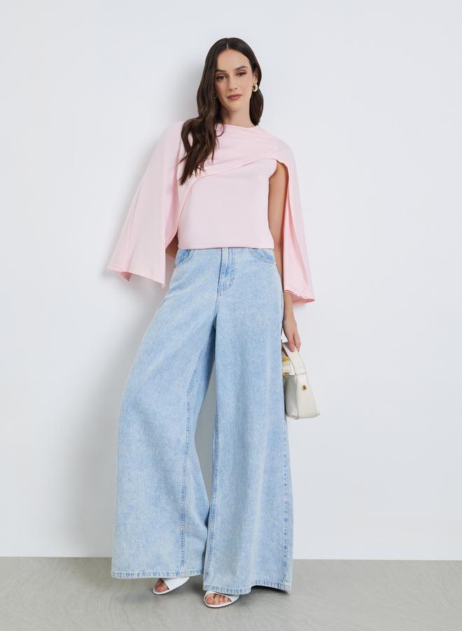 Styli Women Pink Shawl Detail Knit Top - Image 2